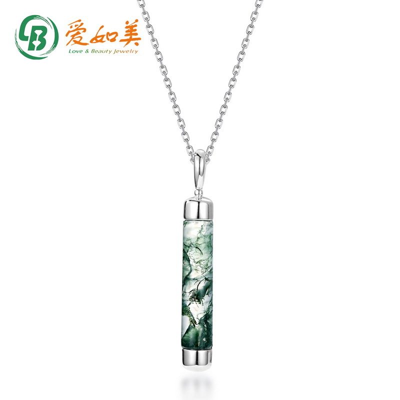 时尚简约绿苔藓吊坠锁骨链S925银渡18K金PT950铂金水草玛瑙项链女