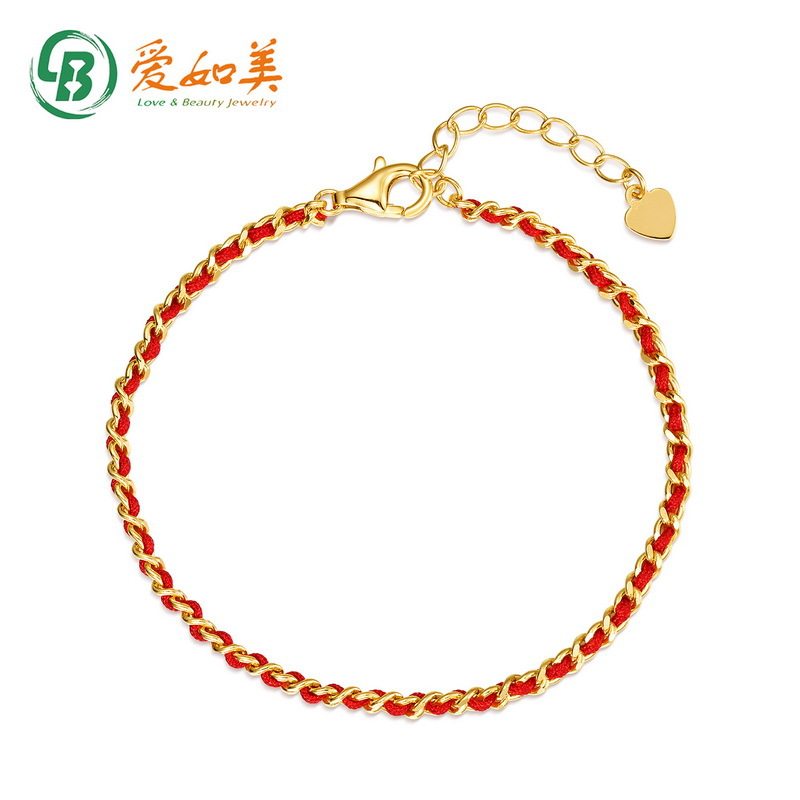 新款S925银渡18K金PT950铂金红绳手链手饰小香风编织侧身链子手链