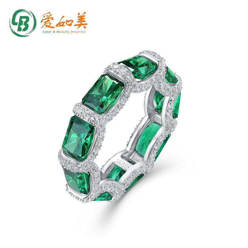 新款个性气质培育祖母绿色高碳钻戒指S925银渡18K金PT950铂金指戒