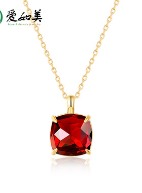 S925银渡18K金PT950铂金天然石榴石吊坠酒红色项链简约短款锁骨链