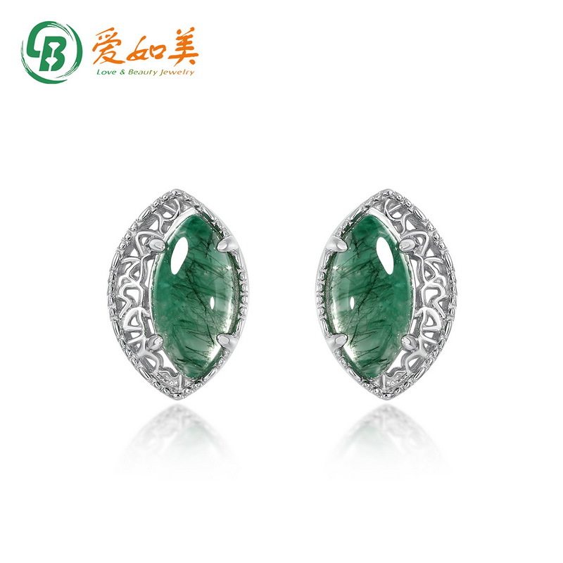 新款简约马眼绿苔藓耳环女S925银渡18K金PT950铂金复古小众耳饰