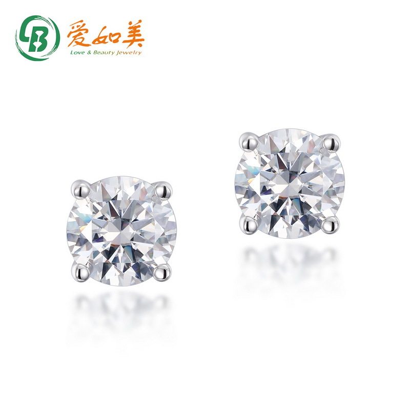 时尚简约经典四爪莫桑石耳钉个性潮流S925银渡18K金PT950铂金耳环
