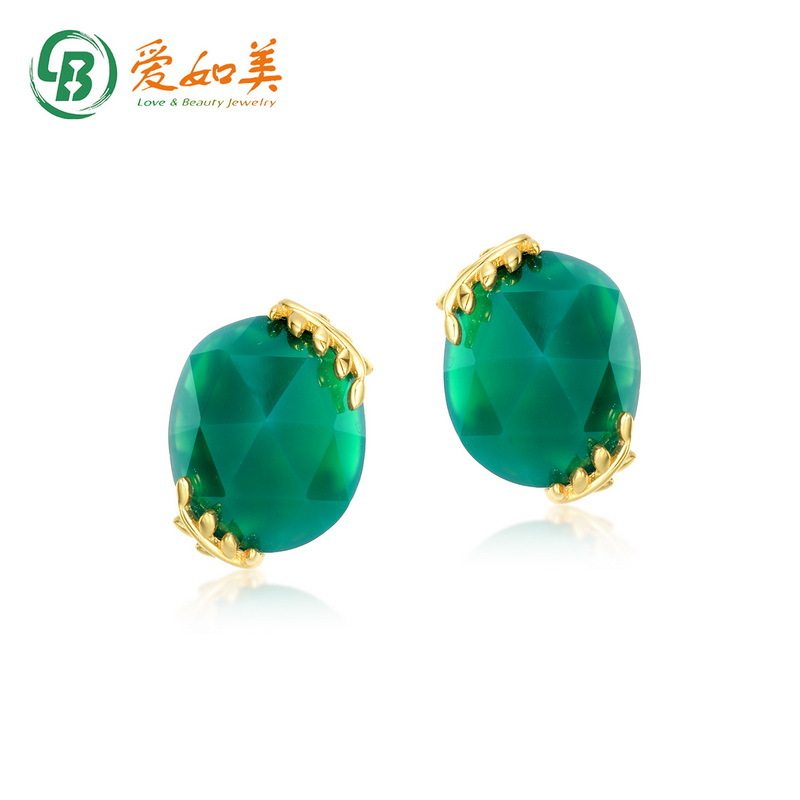 柳树依依系列绿玛瑙耳钉女简约柳树S925银渡18K金PT950铂金耳饰