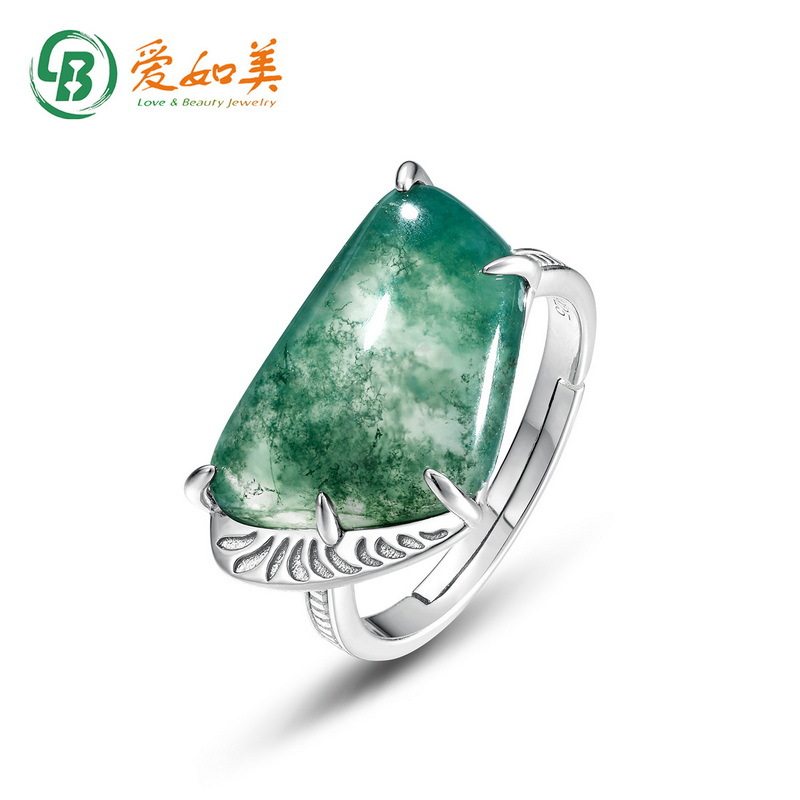 个性夸张几何水草玛瑙戒指时尚流行S925银渡18K金PT950铂金戒指