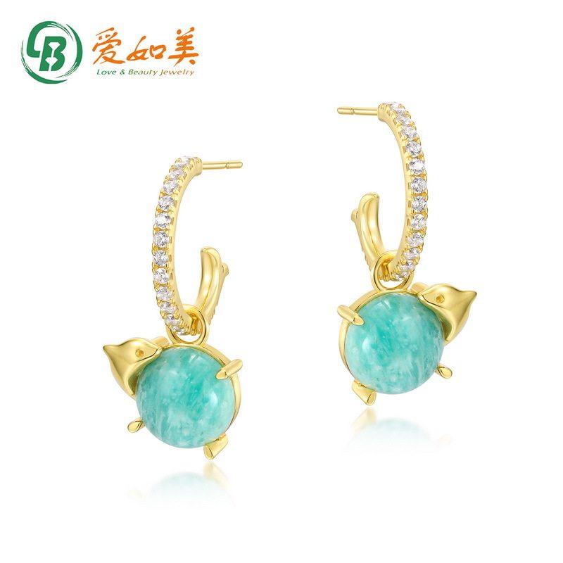 时尚可爱小海豚耳环个性轻奢S925银渡18K金PT950铂金天河石耳环