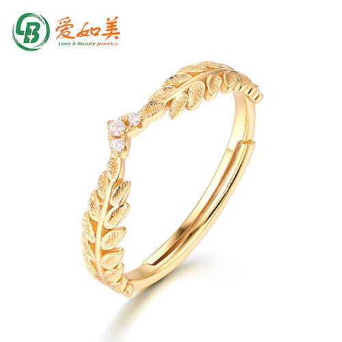 百搭手饰女S925银渡18K金PT950铂金橄榄枝戒指配饰指环开口戒子