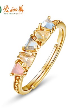 S925银渡18K金PT950铂金彩虹色合成粉晶戒指日本轻奢个性彩宝指环