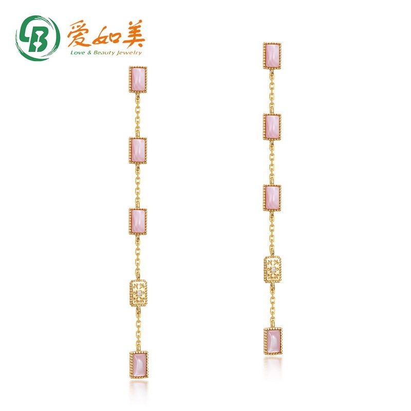 日韩轻奢风简约几何粉贝壳耳环S925银渡18K金PT950铂金长款耳钉