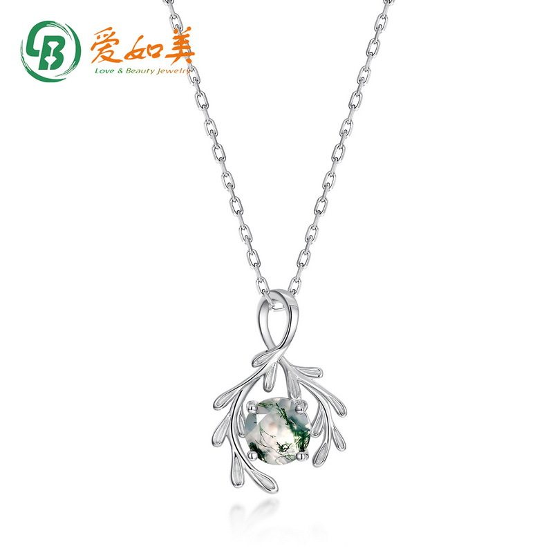 水草玛瑙石项链时尚轻奢S925银渡18K金PT950铂金绿苔藓吊坠锁骨链