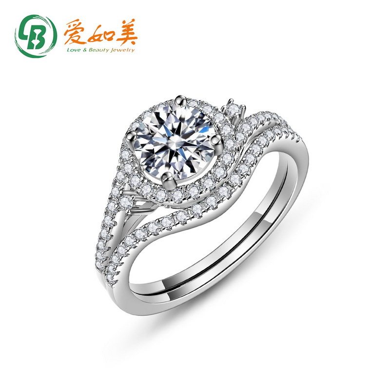 圆形莫桑石戒指女S925银渡18K金PT950铂金套戒优雅高级感叠戴指环