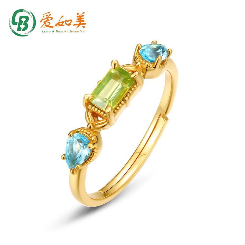 新款复古风几何橄榄石戒指S925银渡18K金PT950铂金戒指精工银饰品