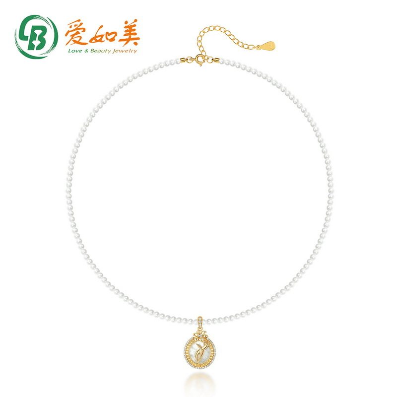 新款简约百搭珍珠项链S925银渡18K金PT950铂金白贝项链锁骨链项饰