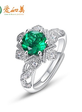 新品复古轻奢S925银渡18K金PT950铂金镶嵌培育祖母绿戒指女风首饰