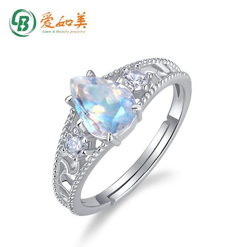 轻奢镂空蕾丝蓝月光戒指女时尚百搭款S925银渡18K金PT950铂金戒指