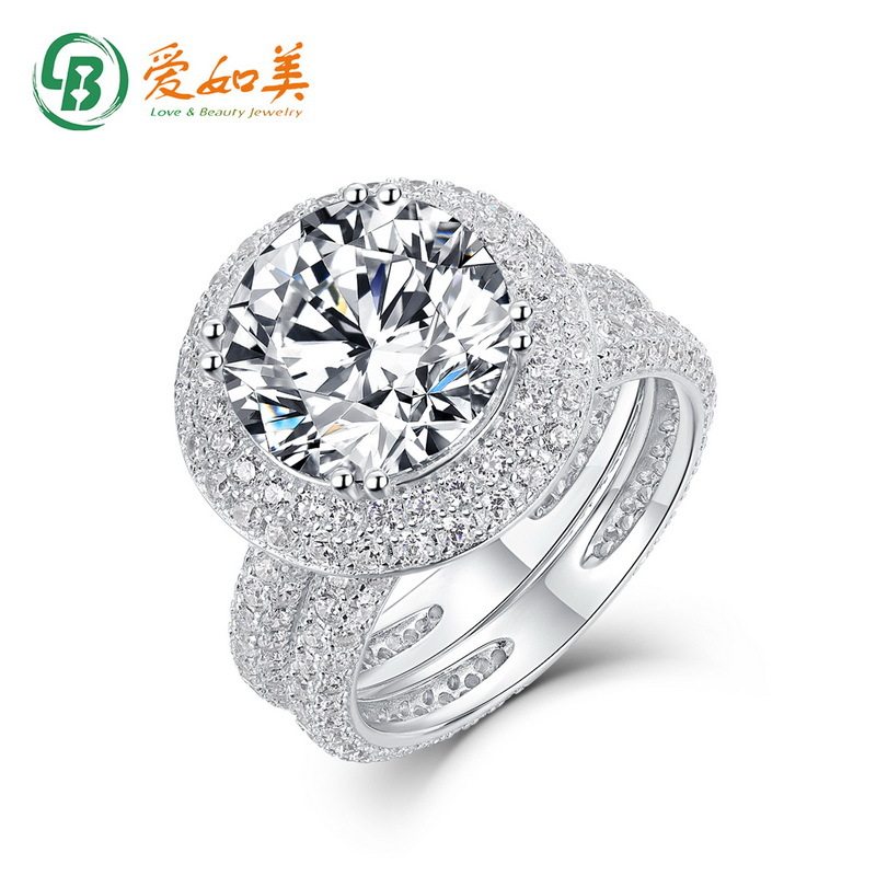 时尚闪耀莫桑石钻戒女S925银渡18K金PT950铂金满镶戒指组合戒珠宝