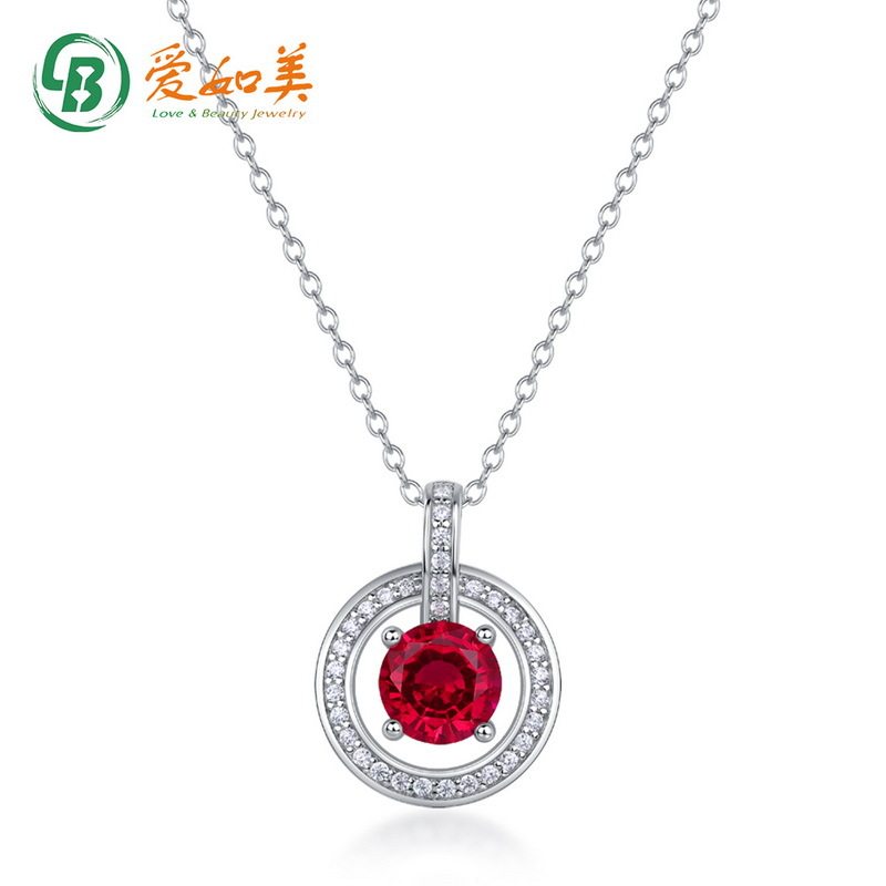 圆环培育红宝项链S925银渡18K金PT950铂金镶培育彩宝满钻锁骨链