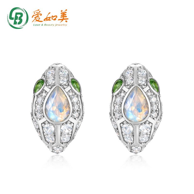 新款个性时尚灵蛇耳钉女S925银渡18K金PT950铂金七彩蓝月光耳环