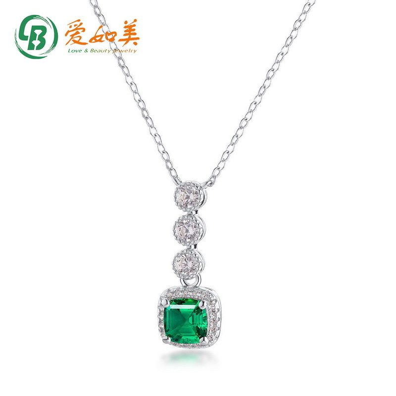 新款S925银渡18K金PT950铂金项坠培育祖母绿吊坠锁骨链高贵气质