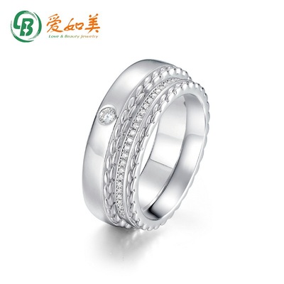 日韩风简约时尚满钻情侣戒指S925银镀18K金PT950铂金镶钻对戒