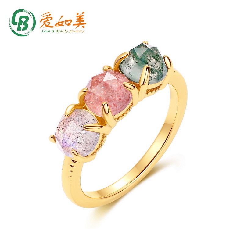 新款时尚轻奢配饰S925银渡18K金PT950铂金清新甜美多色彩色戒指女