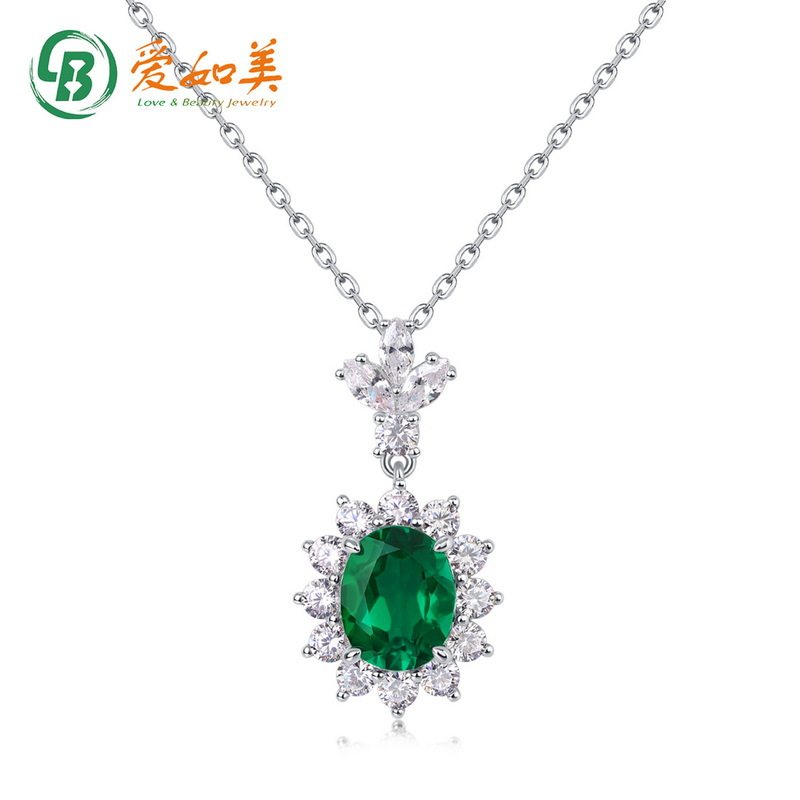 新款培育祖母绿太阳花吊坠S925银渡18K金PT950铂金项坠女夸张个性