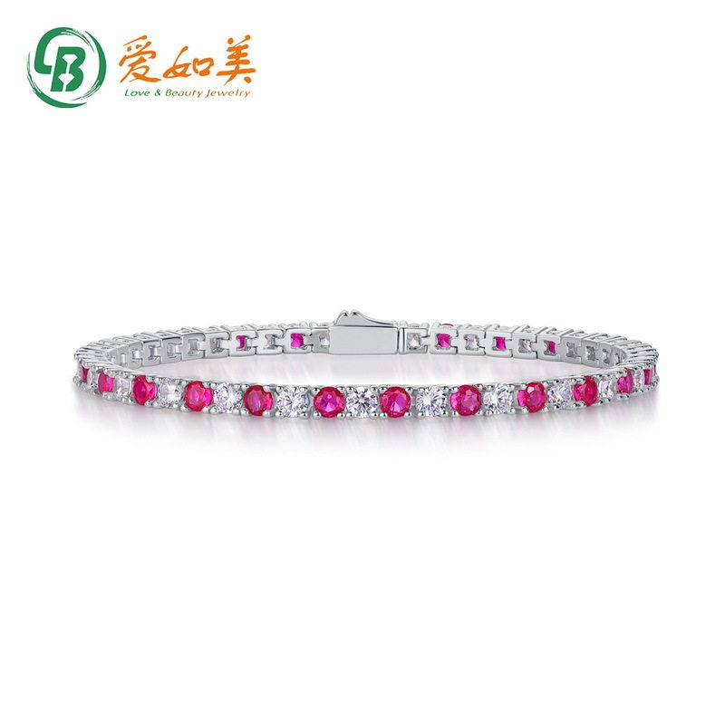 S925银渡18K金PT950铂金手链培育红宝网球手链女时尚高级满钻轻奢