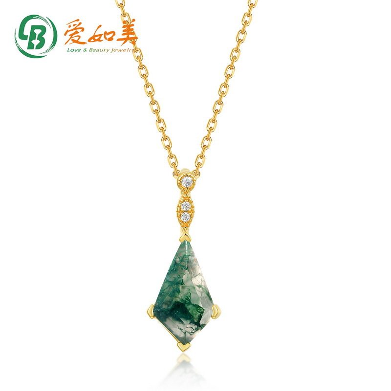 新款简约几何绿苔藓吊坠女时尚通勤S925银渡18K金PT950铂金项链