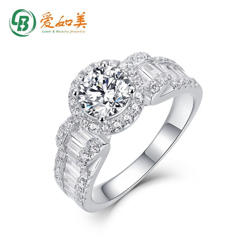 S925银渡18K金PT950铂金金戒指端庄淑女几何圆形莫桑石戒指女优雅