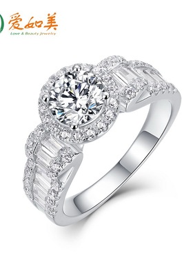 S925银渡18K金PT950铂金金戒指端庄淑女几何圆形莫桑石戒指女优雅