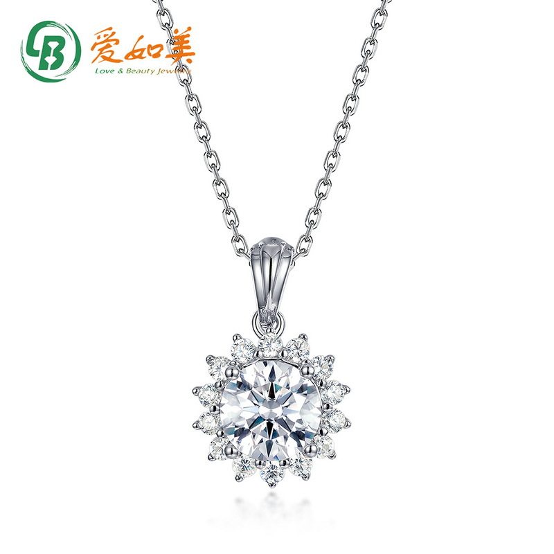 莫桑石满钻太阳花吊坠锁骨链高级S925银渡18K金PT950铂金项链女款