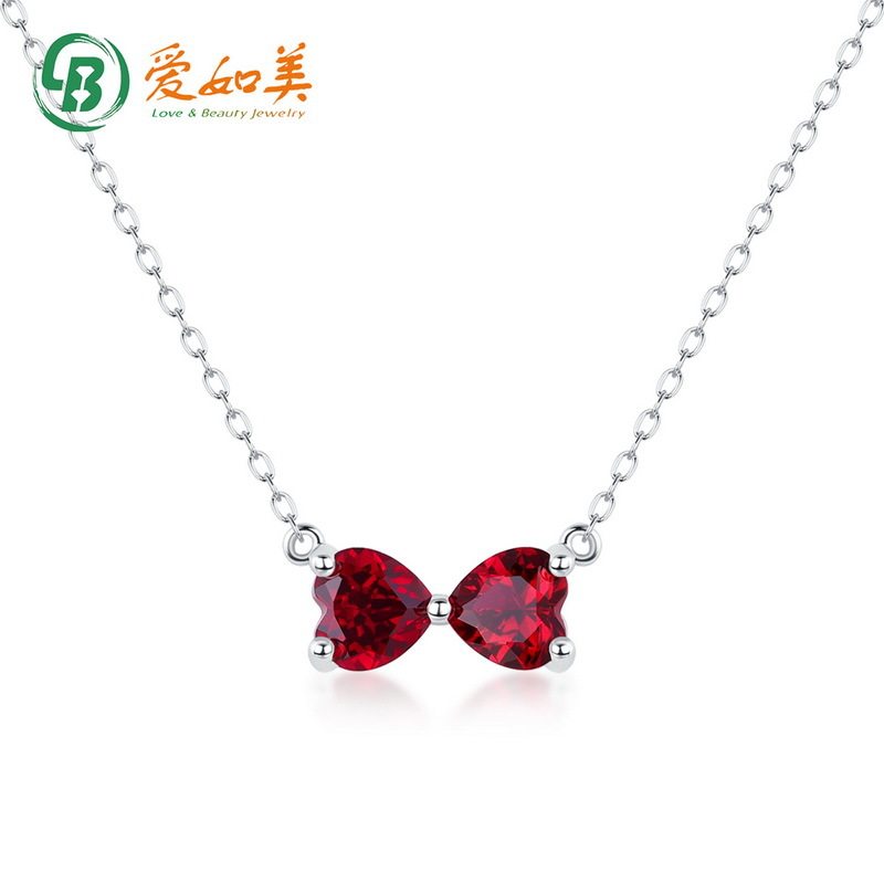 简约培育红宝蝴蝶结项链轻奢S925银渡18K金PT950铂金项链锁骨链