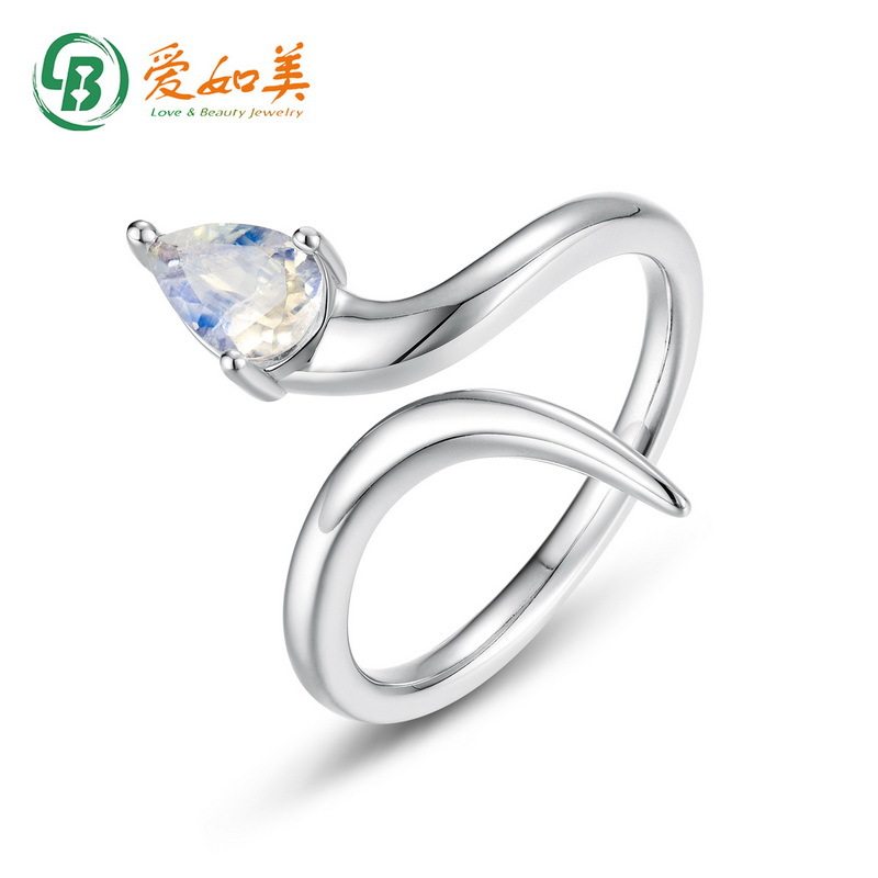 时尚简约蛇形七彩蓝月光戒指ins风S925银渡18K金PT950铂金戒指