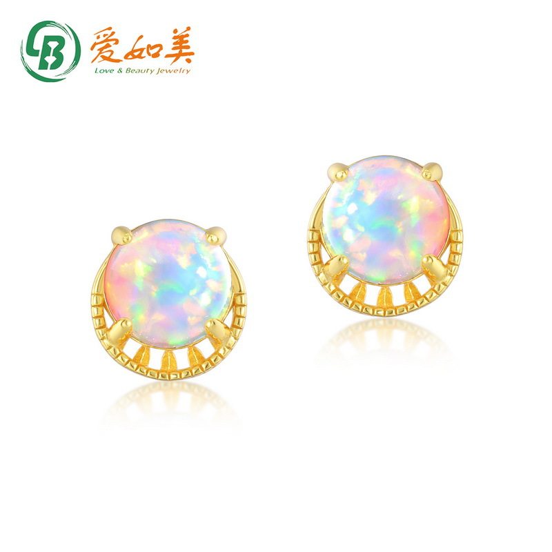 夏季新款简约复古合成欧泊耳钉S925银渡18K金PT950铂金耳环高级感