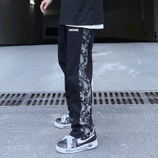 清仓福利ICEREVERIE潮流腰果花拼接直筒宽松休闲可调节抽绳束脚裤