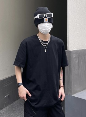 ICEREVERIE 重磅280g街舞嘻哈纯色T恤bboy宽松小领口纯棉打底短袖