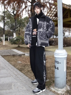 清仓福利 潮牌拼接腰果花拉链直筒宽松情侣休闲抽绳 ICEREVERIE