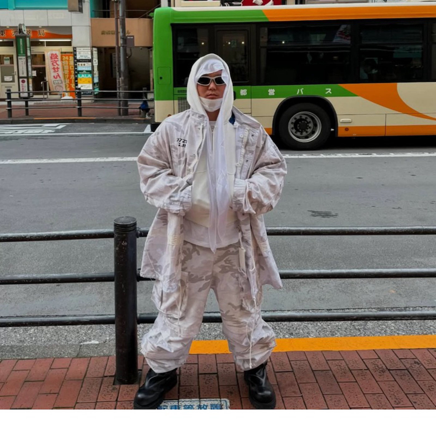 巴黎风格水洗做旧黄白迷彩Cargo机能工装裤男潮廓形多口袋长裤子