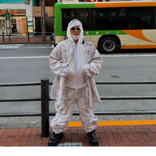 巴黎风格水洗做旧黄白迷彩Cargo机能工装裤男潮廓形多口袋长裤子