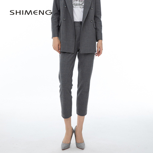 气质长裤 SHIMENG诗梦女装 春秋格纹百搭锥形小脚裤 裤 灰色高腰西装