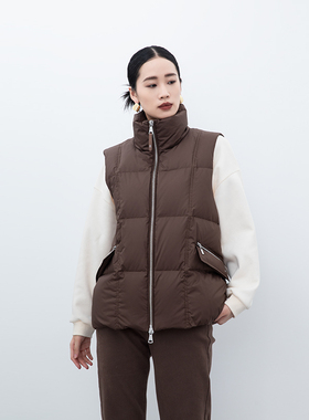诗梦女装25冬新款可可棕时尚休闲廓形羽绒马甲直身保暖咖色面包服