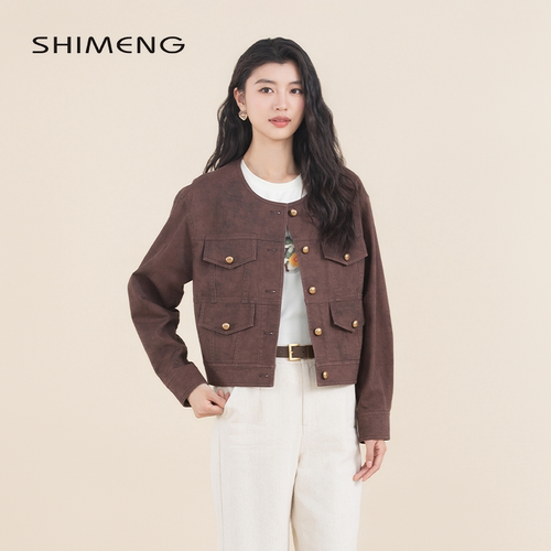 诗梦春季咖色宽松牛仔外套女