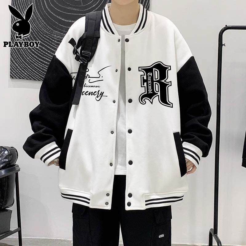 花花公子夹克男士春秋季新款男生重磅美式外套潮牌宽松棒球衣服男