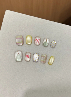 【小雪梨】仙气简约显白手工定制美甲成品2025爆款指甲贴片穿戴甲