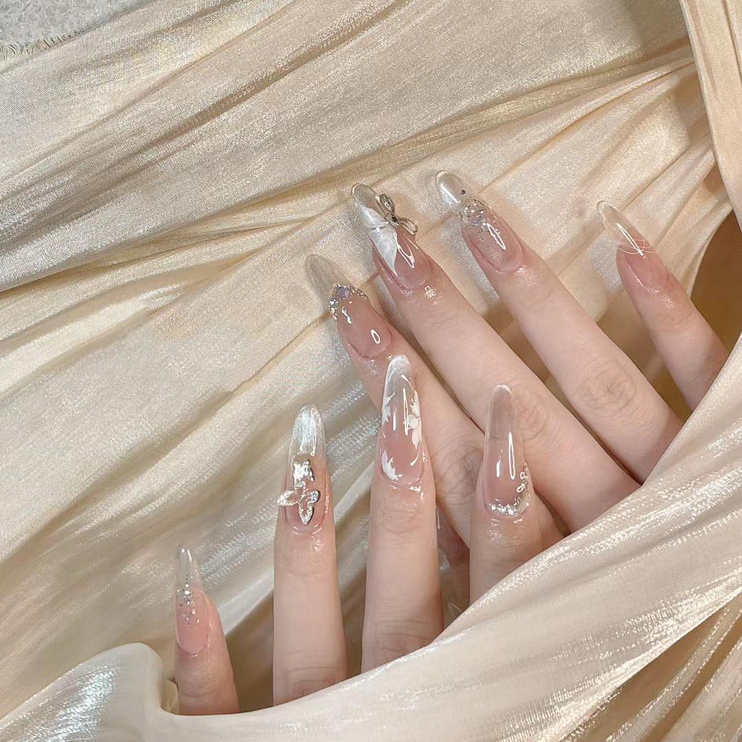 鹿舞手工穿戴甲超长蝴蝶小白花