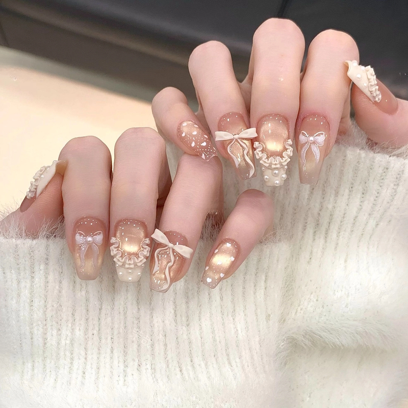 冰透【奶油蛋糕】高级感新款美甲粉色手工穿戴甲指甲贴片美甲成品