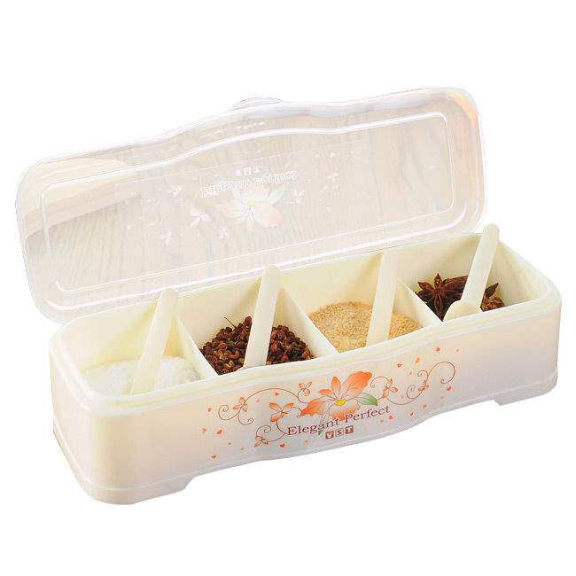 厨房用品调料盒带勺透明调料罐塑料翻盖四格调味瓶调味罐调味料盒|msdalam kategori dapur/memasak Appliances, Alat dapur/Penyimpanan dapur, botol penyimpanan/bekas penyimpanan dapur, botol perasa - dari Buy2taobao.com untuk memberikan perkhidmatan ejen Taobao profesional membeli