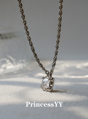 PrincessYY原创简约银色中性甜酷ins风项链百搭方形锆石配饰颈链