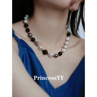 PrincessYY原创手作黑白毛衣珍珠项链女新款 轻奢小众设计气质颈链