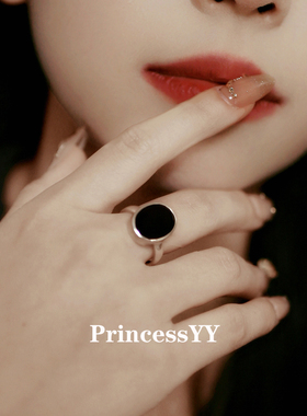 PrincessYY纯银s925开口黑玛瑙戒指小众设计轻奢高级感食指不掉色