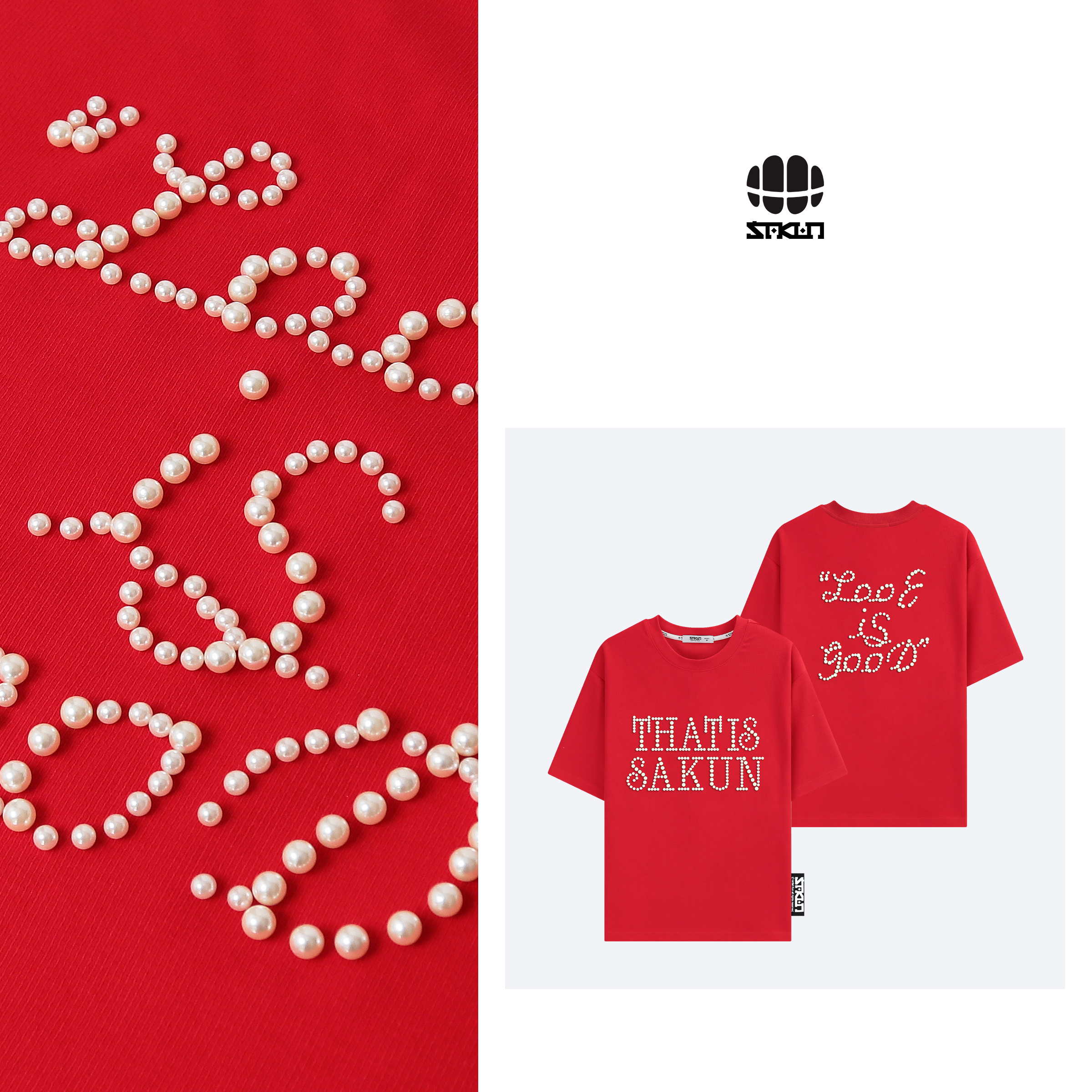 SAKUN立体珍珠字母短袖圆领T恤3151-1224829